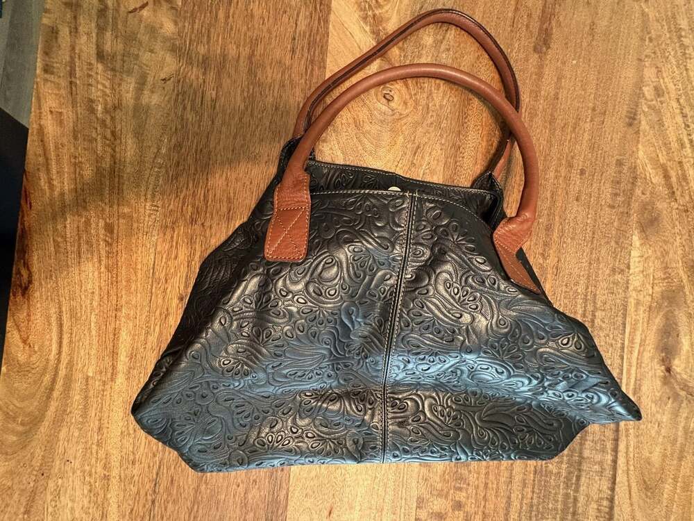 Lavorazione Artigianale Satchel Bag Womens Medium Black Leather Italy Purse